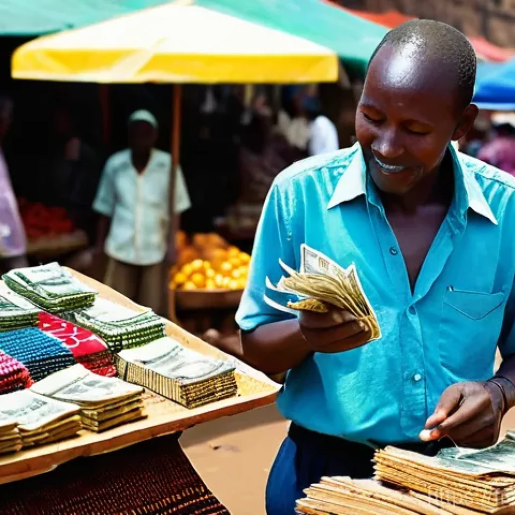 케냐의 화폐와 환전 - **Vibrant Kenyan Market Negotiation**: A lively and colorful outdoor market scene in Kenya. A friend...