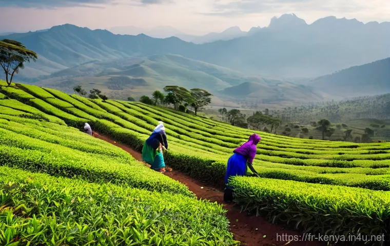 케냐 홍차 수출 - **Prompt 1: Kenyan Tea Harvest in the Golden Hour**
"A breathtaking wide-angle shot of a vast, e...