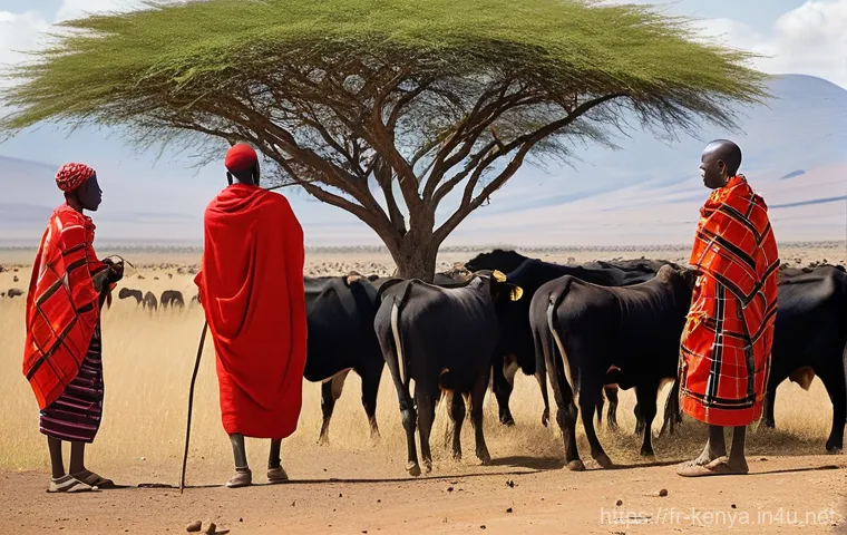 마사이족 문화 - A powerful and regal Maasai warrior stands proudly in the golden hour light of the African savanna. ...