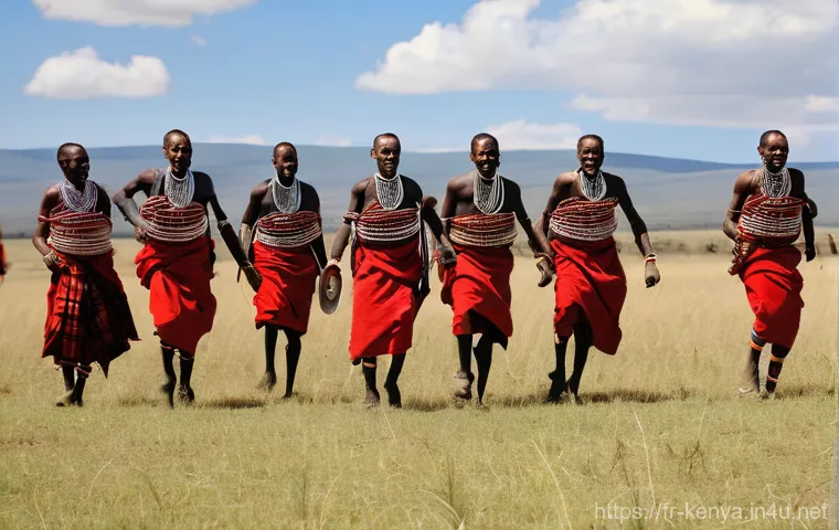 마사이족 문화 - A peaceful daily life scene within a traditional Maasai *manyatta* (village enclosure) on the open s...