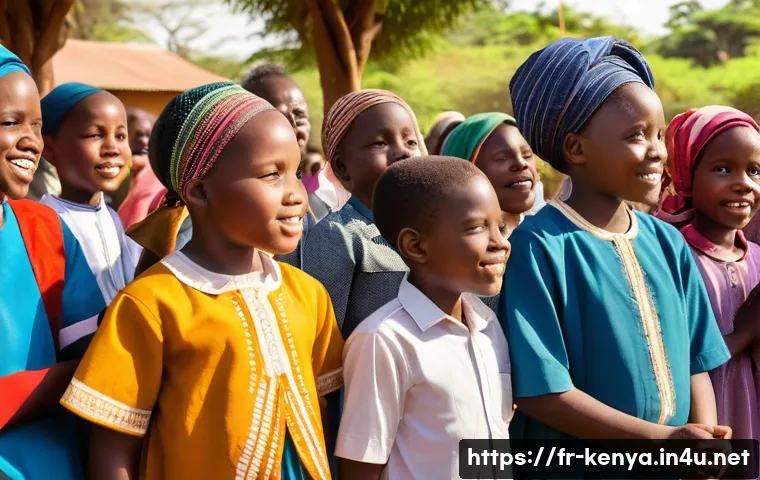 케냐의 종교 구성 - A vibrant Kenyan rural church scene during a Sunday service: diverse congregation of men, women, and...