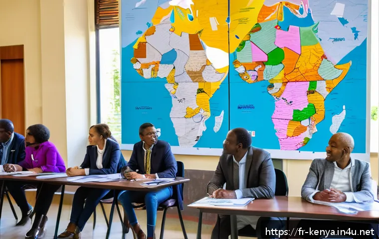 케냐의 민주주의 발전 - A vibrant scene of a Kenyan local government meeting in a modern county hall, featuring diverse comm...